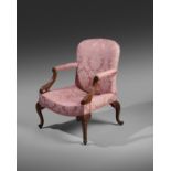 A FINE EARLY GEORGE III MAHOGANY LIBRARY ARMCHAIR POSSIBLY IRISH, CHIPPENDALE PERIOD, C.1760 the
