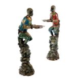 A PAIR OF ITALIAN CARVED AND PAINTED MONKEY WAITERS VENETIAN, MID-19TH CENTURY each modelled perched