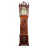 A MAHOGANY MUSICAL LONGCASE CLOCK BY J. HEYWOOD, NORTHWICH the brass three train movement with