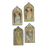 A SET OF FOUR 'OPUS ANGLICANUM' ORPHREY PANELS 15TH / 16TH CENTURY of lancet form, worked in silk