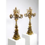 A PAIR OF FRENCH GILT AND PATINATED BRONZE NINE-LIGHT CANDELABRA LATE 19TH CENTURY each with a
