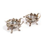 A PAIR OF WILLIAM IV SILVER MUSTARD POTS BY WILLIAM EATON, LONDON, 1830 of circular bellied form,