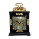 A WILLIAM AND MARY STYLE EBONISED 'BASKET' TOP BRACKET CLOCK 19TH CENTURY the brass, twin fusee