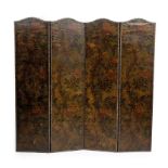 A FOUR-FOLD SCREEN LATE 19TH / EARLY 20TH CENTURY double-sided and with arched tops, decorated