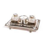 A PRESENTATION SILVER INKSTAND BY D. AND J. WELLBY, LONDON, 1910 of rectangular form, with gadroon