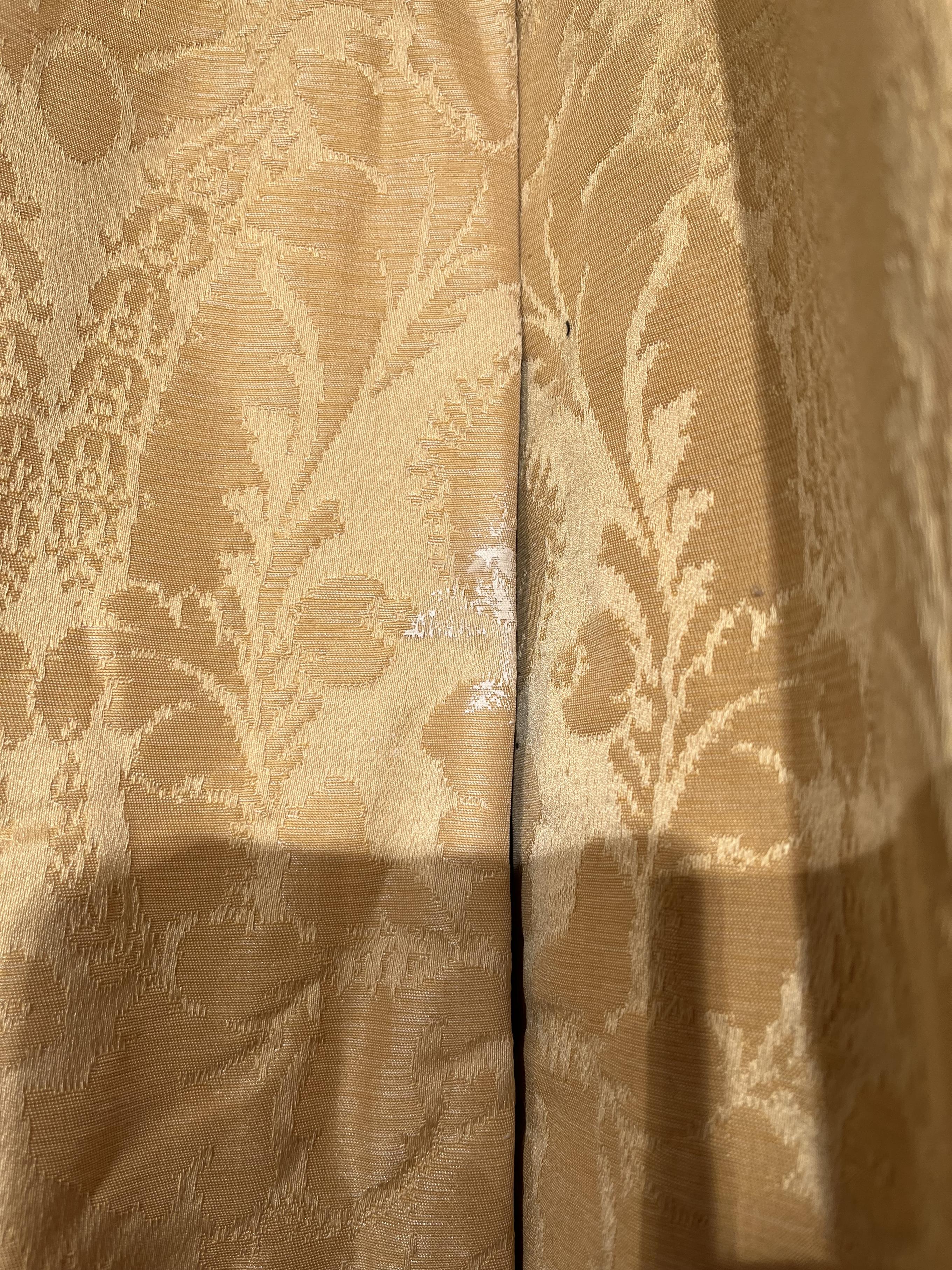 THREE PAIRS OF YELLOW SILK DAMASK CURTAINS LATE 20TH CENTURY each interlined, with rope twist - Image 8 of 9