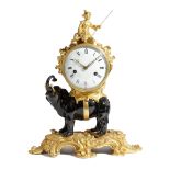 A FRENCH LOUIS XV ORMOLU AND PATINATED BRONZE ELEPHANT MANTEL CLOCK AFTER A DESIGN BY JACQUES AND