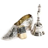 A MIXED LOT OF SILVER ITEMS comprising: a table bell, London 1936, by JCL, London 1936, of