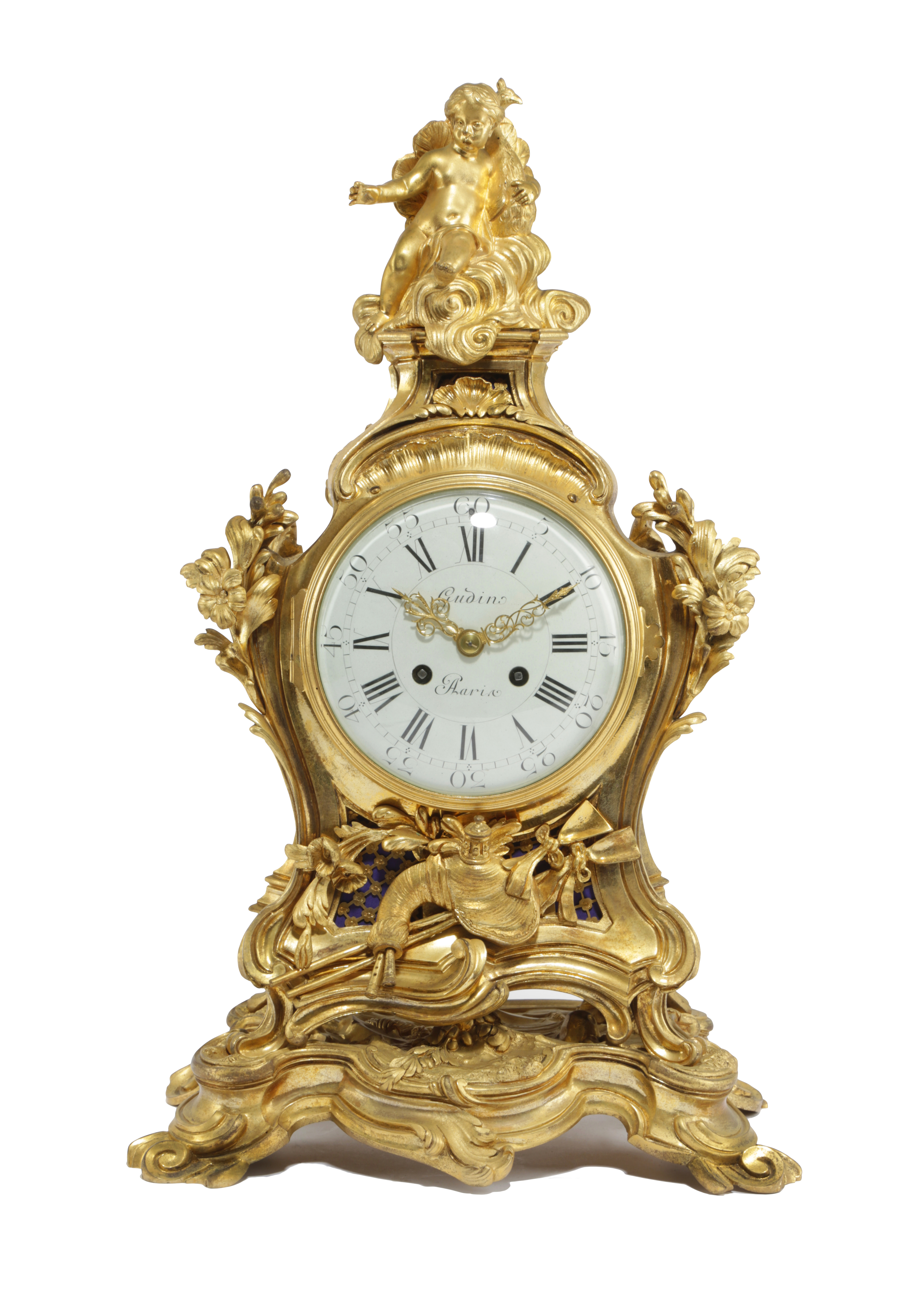 A FRENCH ORMOLU MANTEL CLOCK IN LOUIS XV STYLE, 19TH CENTURY the brass drum movement with an outside - Bild 2 aus 3