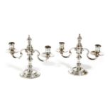 A PAIR OF GEORGE V SILVER DWARF TWIN-LIGHT CANDELABRA BY R. COMYNS, LONDON, 1936 with baluster