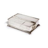 A GEORGE V PRESENTATION SILVER TREASURY INKSTAND BY L. CRITCHON, LONDON, 1928 of rectangular form,