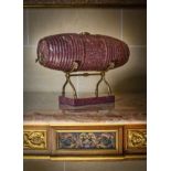 A RARE ITALIAN PORPHYRY MODEL OF A WINE BARREL ON STAND IN THE MANNER OF BENEDETTO BOSCHETTI OR