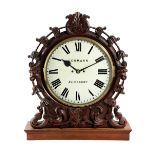 A VICTORIAN OAK WALL CLOCK BY FREDERICK LEHMANN OF AYLESBURY, C.1870-80 the brass eight day twin