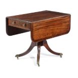 A GEORGE IV MAHOGANY PEMBROKE TABLE C.1820 the banded drop-leaf top above a frieze drawer, on a