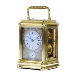 A FRENCH GILT BRASS REPEATING CARRIAGE CLOCK LATE 19TH CENTURY the brass, eight day movement with