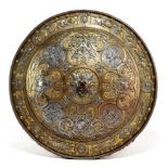 A FINE ITALIAN EMBOSSED AND GILDED STEEL PARADE SHIELD IN MILANESE RENAISSANCE STYLE, 19TH CENTURY