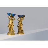 'THE ROTHSCHILD LAPIS LAZULI TAZZE' A PAIR OF FRENCH ORMOLU AND LAPIS LAZULI FIGURALTAZZE THE