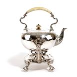 λ A WILLIAM IV SILVER KETTLE ON STAND BY ROBERT GARRARD, LONDON, 1836 of circular form, the flush