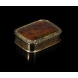 A SILVER-GILT MOUNTED AGATE SNUFF BOX UNMARKED, C.1830 of rounded rectangular form, the hinged cover