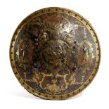 AN EMBOSSED AND GILDED STEEL COPY OF THE GHISI PARADE SHIELD IN RENAISSANCE STYLE, 19TH CENTURY of