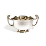 AN EDWARDIAN SILVER TWO-HANDLED PRESENTATION TROPHY BOWL BY MAPPIN AND WEBB, BIRMINGHAM, 1910 of