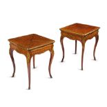 TWO SIMILAR KINGWOOD AND ORMOLU MOUNTED ENVELOPE CARD TABLES, TABLES A JEUX EN MOUCHOIR IN THE