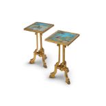 A RARE PAIR OF CHINESE CLOISONNE ENAMEL AND GILTWOOD TABLES THE CLOISONNE 17TH / 18TH CENTURY, THE