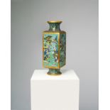 A CHINESE CLOISONNE ENAMEL 'LANDSCAPE' VASE, CONG 18TH CENTURY of square-section, the four sides are