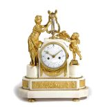 A FRENCH LOUIS XVI WHITE MARBLE AND ORMOLU MANTEL CLOCK BY FOLIN L'AINE A PARIS, LATE 18TH CENTURY