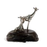 A ZIMBABWEAN SILVER SCULPTURE OF TWO GIRAFFES BY PATRICK MAVROS the base applied with the PM