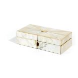 AN EARLY VICTORIAN MOTHER OF PEARL WRITING BOX '1838' of rectangular form, the cover with an