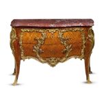 A FINE FRENCH LOUIS XV KINGWOOD AND ORMOLU MOUNTED SERPENTINE BOMBE COMMODE ATTRIBUTED TO GILLES