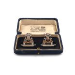 A pair of Regimental silver and silver-gilt menu card holders, 3rd Carabiniers (Prince of Wales's