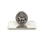 A Regimental silver menu card holder, The York and Lancaster Regiment, by the Goldsmiths and