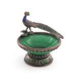 A metalware and enamel mounted hardstone dish, unmarked, possibly Indian, green hardstone bowl,