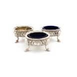 A set of three George III Scottish silver salt cellars, by Milne and Campbell, Glasgow 1757-80,