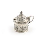 A George IV silver mustard pot, by Charles Fox, London 1828, circular form, embossed foliate and