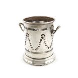 A silver two-handled siphon stand, by the Barker Bothers, Birmingham 1932, cylindrical form, pierced