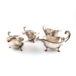 Four silver sauce boats various makers and dates, comprising: a pair of sauce boats, by S