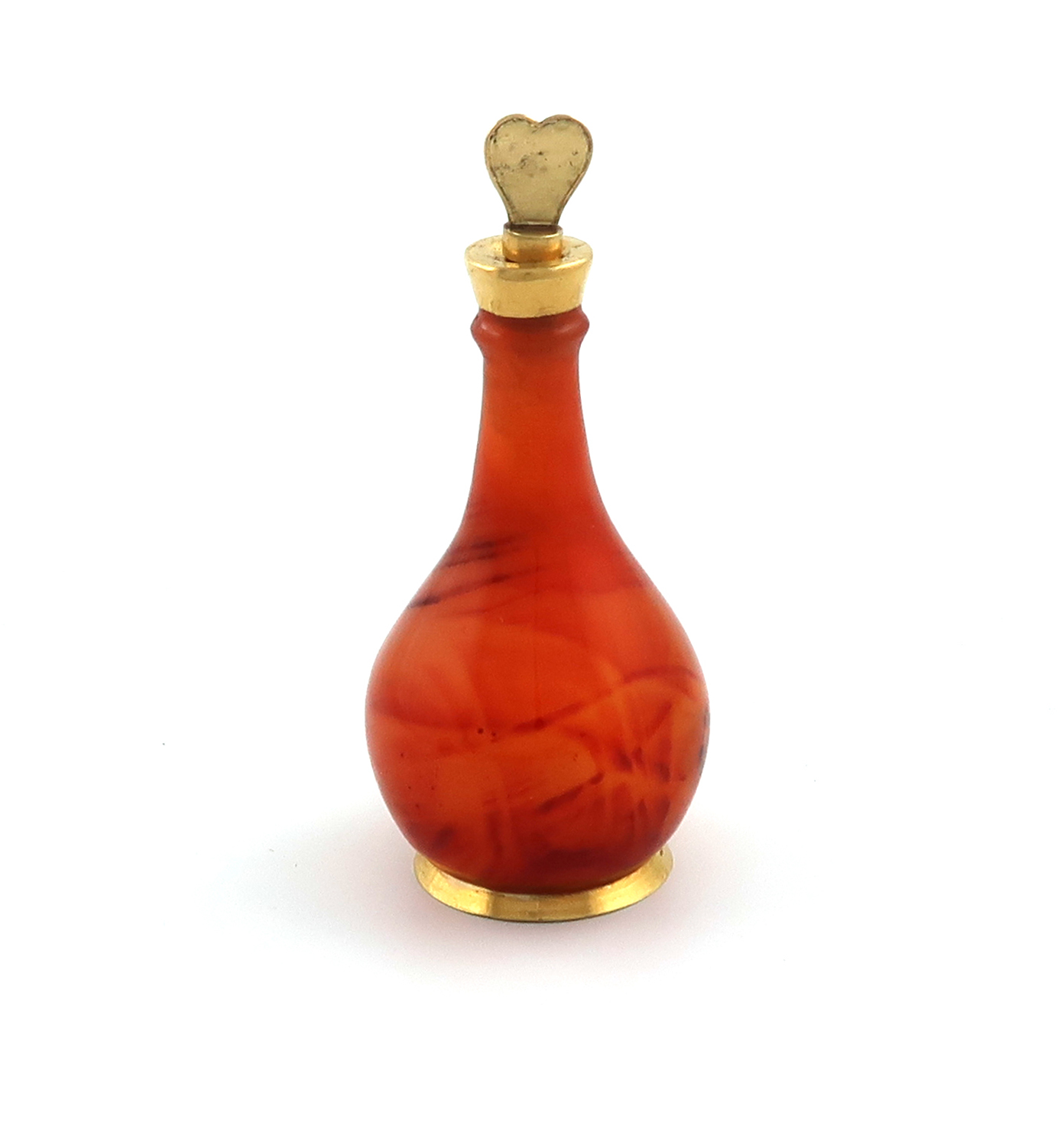 A gold-mounted agate scent flask, unmarked, probably early-19th century, baluster form, plain
