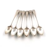 A set of six George III Scottish provincial silver Old English pattern teaspoons, by James