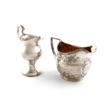 A George III silver cream jug, makers mark SM, London 1774, baluster form, punch bead border, plus a