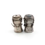 By David A Bowles, a pair of modern novelty silver champagne cork salt and pepper pots, London 2002,
