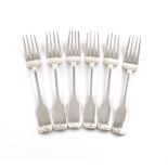 A set of six George III Irish silver Fiddle pattern dessert forks, by Carden Terry & Jane Williams