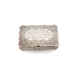 A Victorian presentation silver snuff box, by Francis Marston, Birmingham 1865, rectangular form,