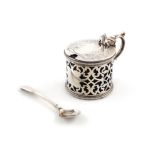 A Victorian silver mustard pot, by Martin, Hall and Co., London 1878, cylindrical form, pierced