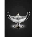 A George III silver soup tureen by Cornelius Bland, London 1789, oval form, scroll handles, part-