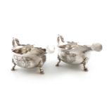 A pair of George II silver sauce boats, maker's mark of IV crowned, unidentified, London 1738,