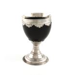 A George III silver-mounted coconut cup, maker's mark twice W?, circa 1780, the plain mounts with