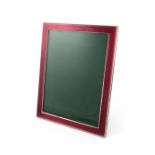 A modern Italian silver and enamel photograph frame, upright rectangular form, dark pink enamel